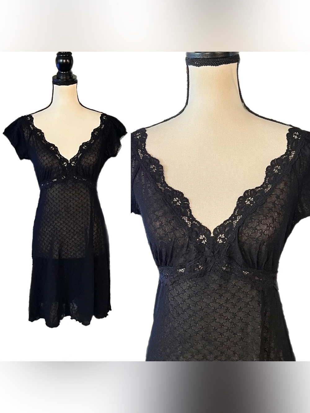 Vintage Betsey Johnson New York Sheer Mesh & Lace Goth Grunge Babydoll Dress